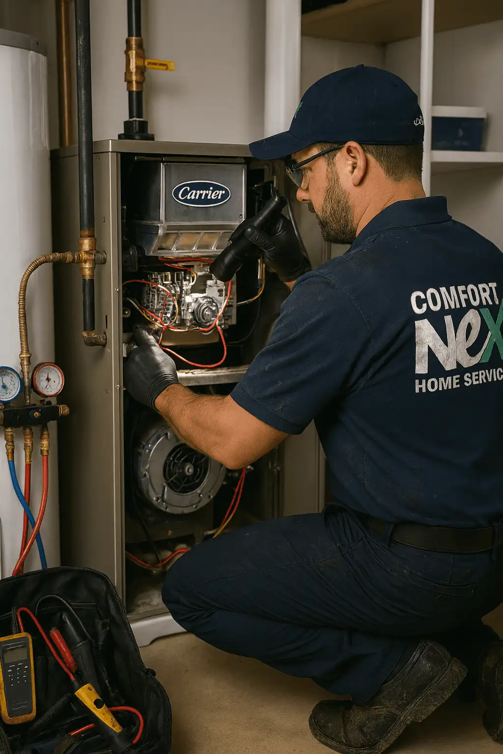 Technician performing Carrier furnace repair in Ontario – Comfort Next