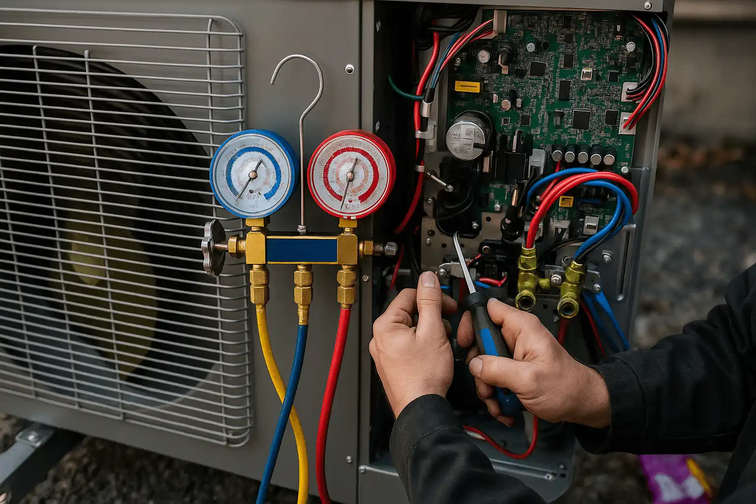 AC repair technician fixing air conditioner