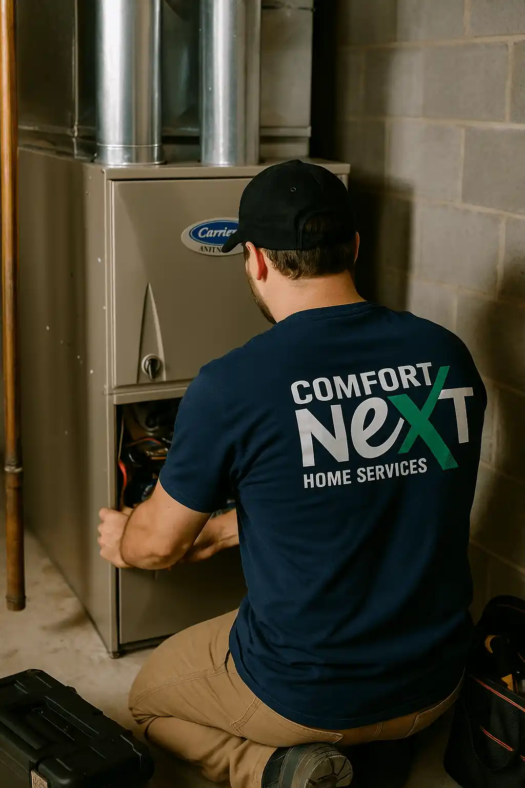 Furnace Repair Services Comfort Next technician providing 24/7 emergency furnace repair in Aurora