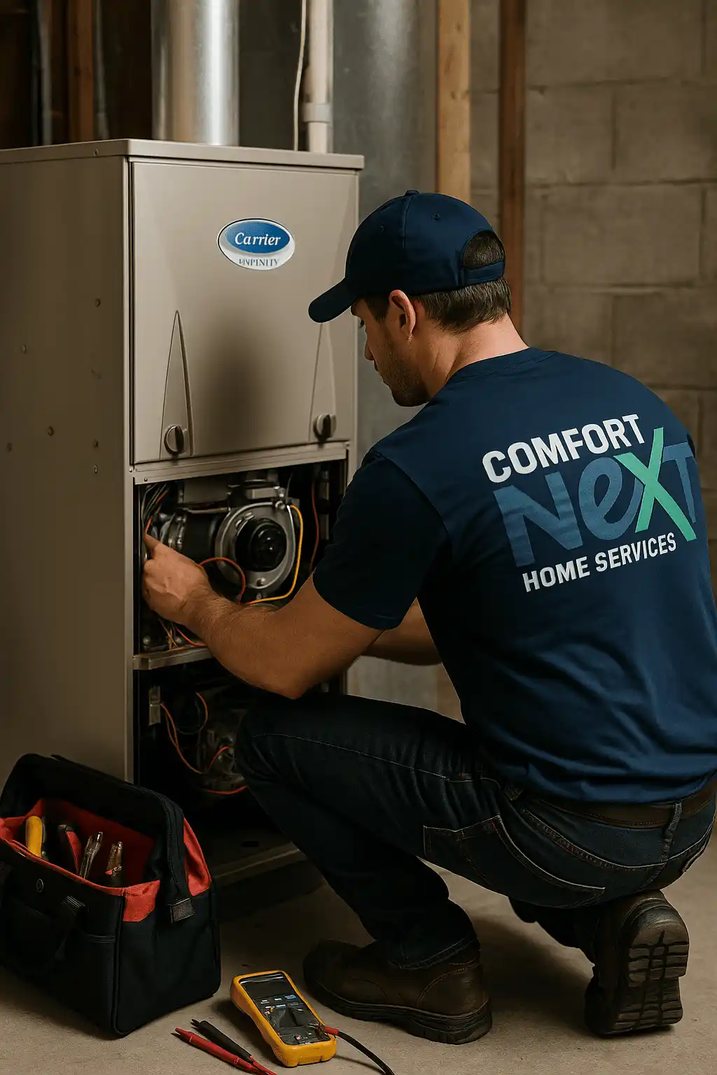 Professional Furnace Repair Technician performing professional furnace repair in Aurora, Comfort Next Home Services