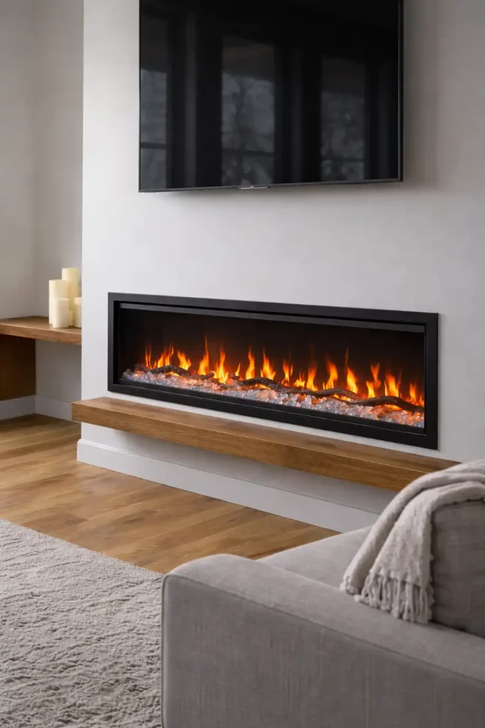 Napoleon electric linear fireplace in a modern Ontario living room installed by Comfort Next, serving Aurora and the GTA.