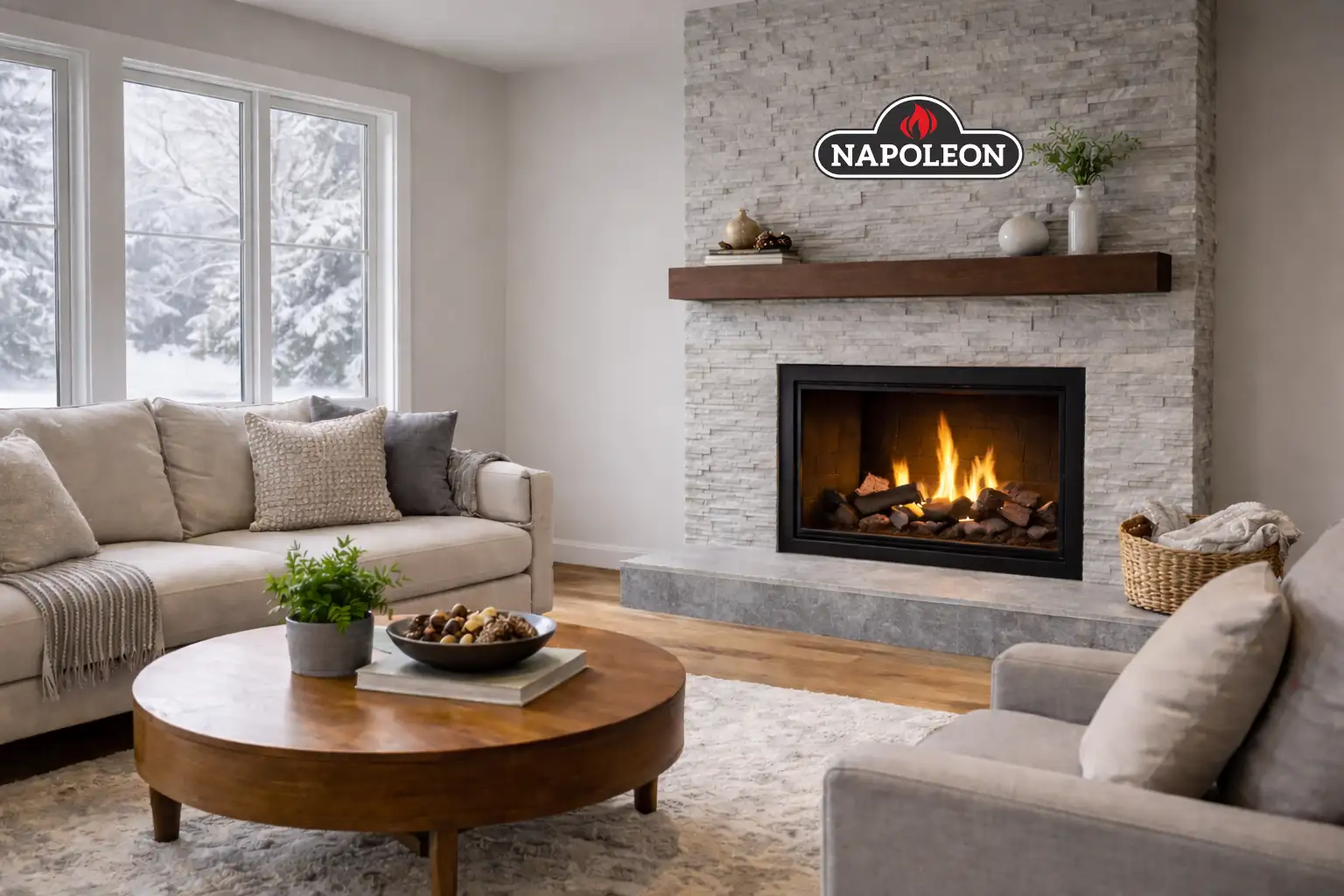 Electric fireplace installed in a modern living room by Comfort Next Heating & Cooling serving Aurora and the Greater Toronto Area.