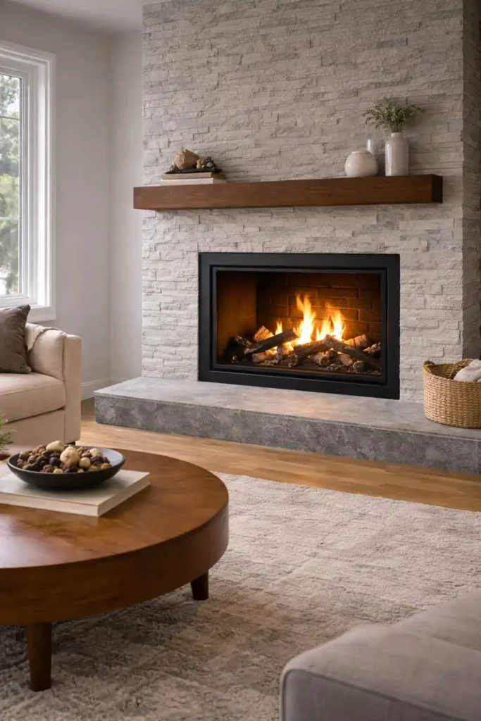Napoleon gas fireplace installed in a modern Ontario living room by Comfort Next, serving Aurora and the Greater Toronto Area.